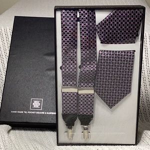3-pc Set Handmade Tie, Suspenders and pocket square